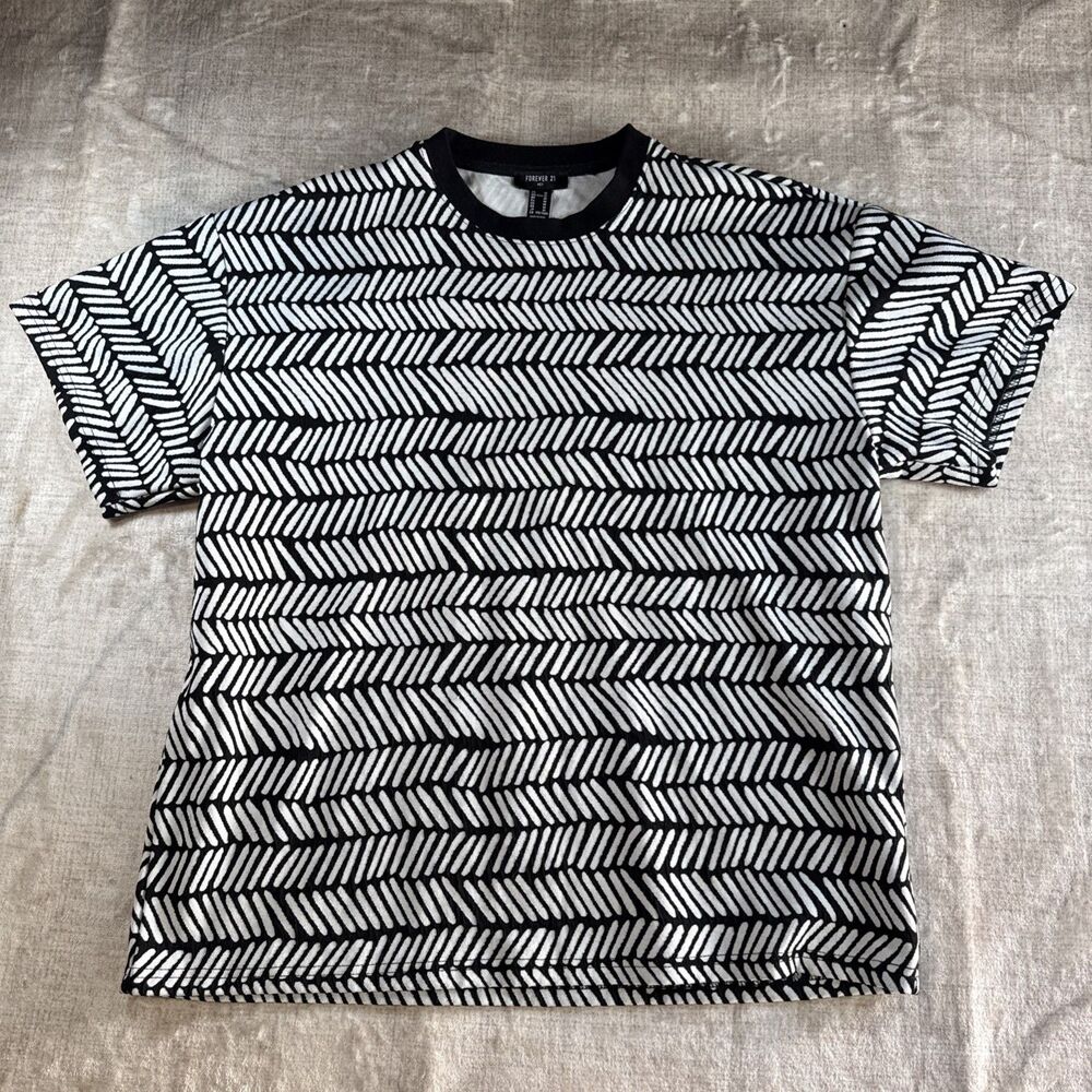 Forever 21 M Cotton Short Sleeve Knit T Shirt for Men Zebra